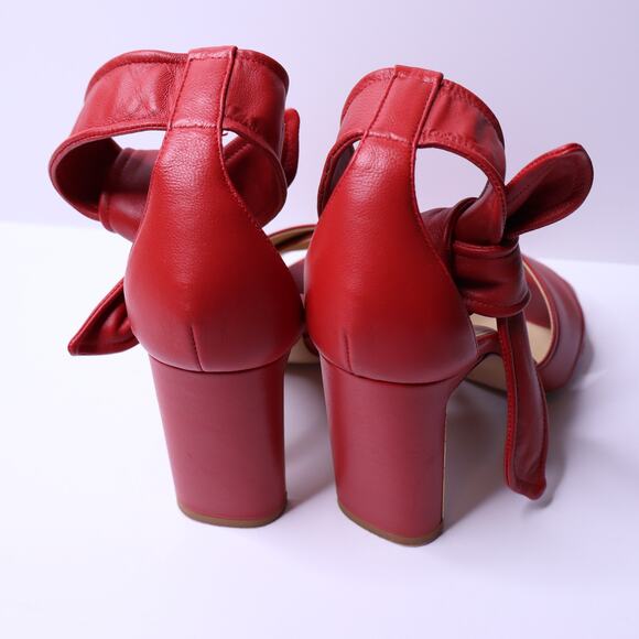 MARION PARKE Leather Ankle Tie Sandal Red Open Toe Blocked Heel Women's 38/US 8 - Picture 5 of 10
